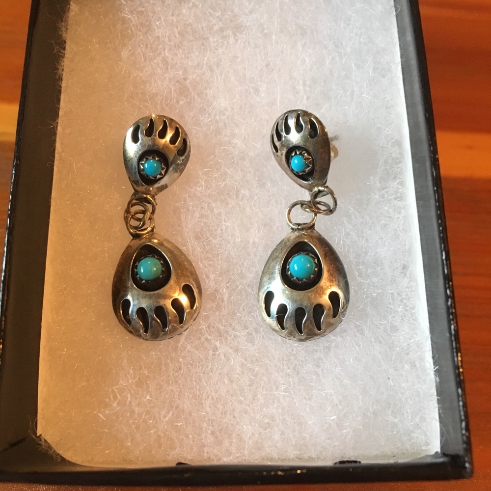 Turquoise and Serling dangling earrings
